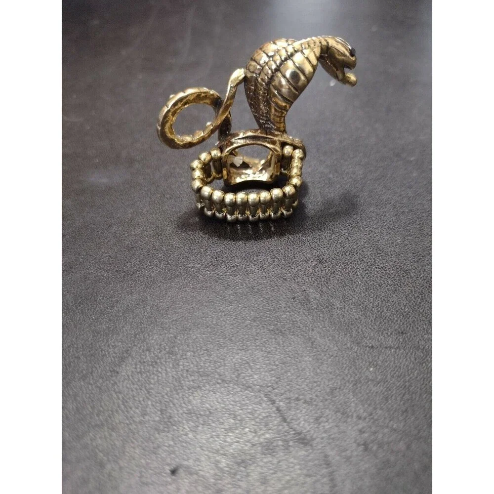 Gold tone rhinestone snake ring